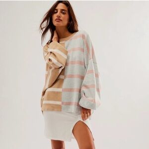 Free People Uptown Oversized Pullover Stripe Sweater Sweatshirt Size XL